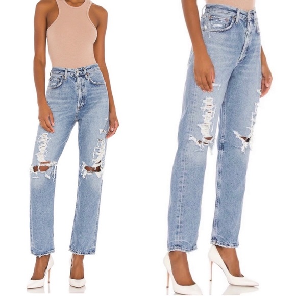 AGOLDE 90's Mid Rise Loose Jeans in Major Size 26 Light Wash Distressed Rigid - Picture 2 of 16